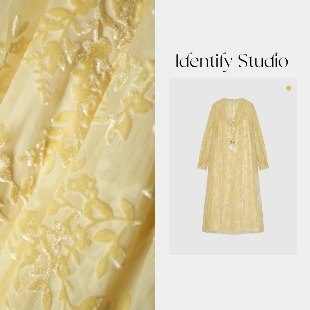 IDENTIFY香香“桂语金枝”春季新款洋气刺绣宽松V领连衣裙25SS