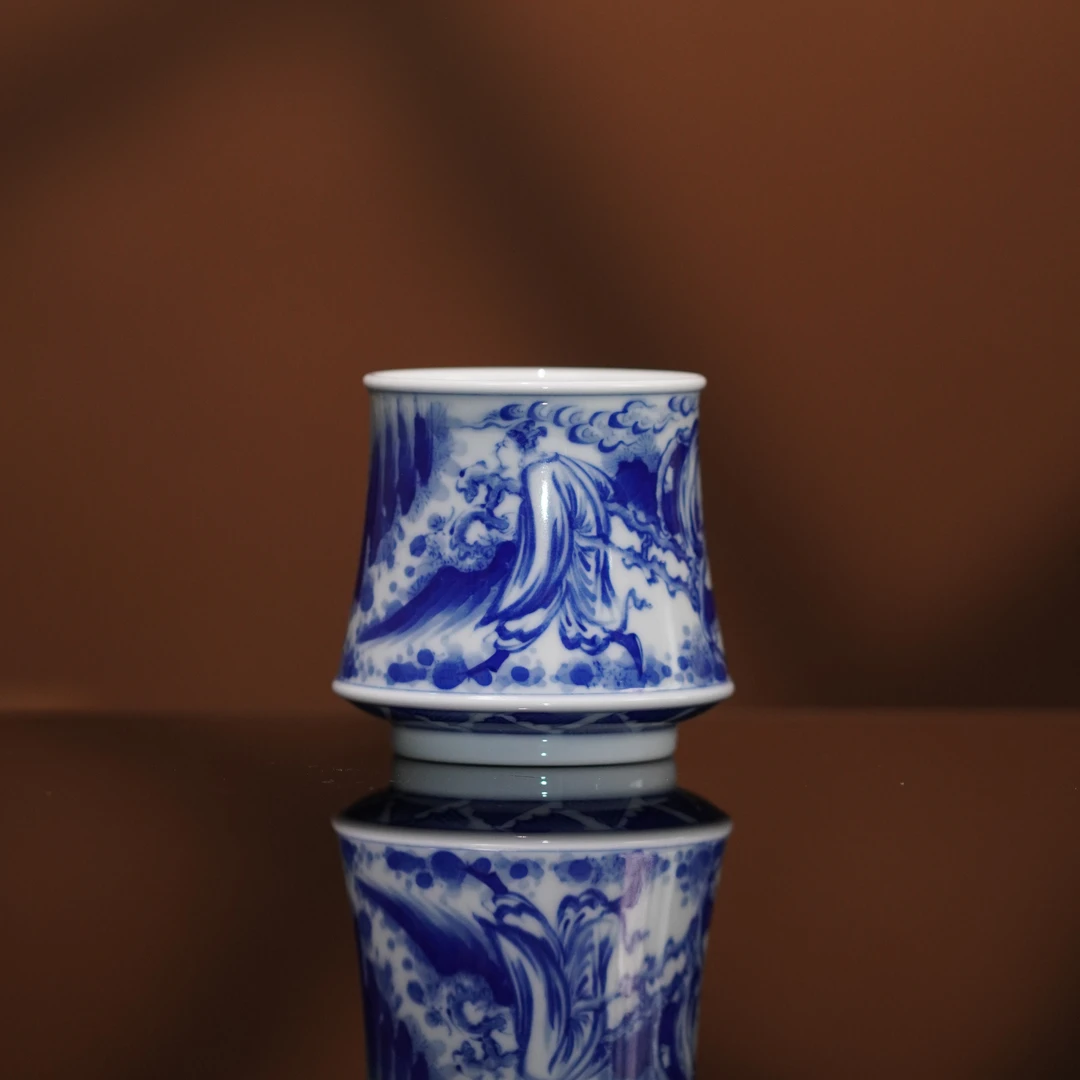 金樽珍藏丨文王拉车束腰杯主人杯景德镇手绘青花高端瓷器适合收藏