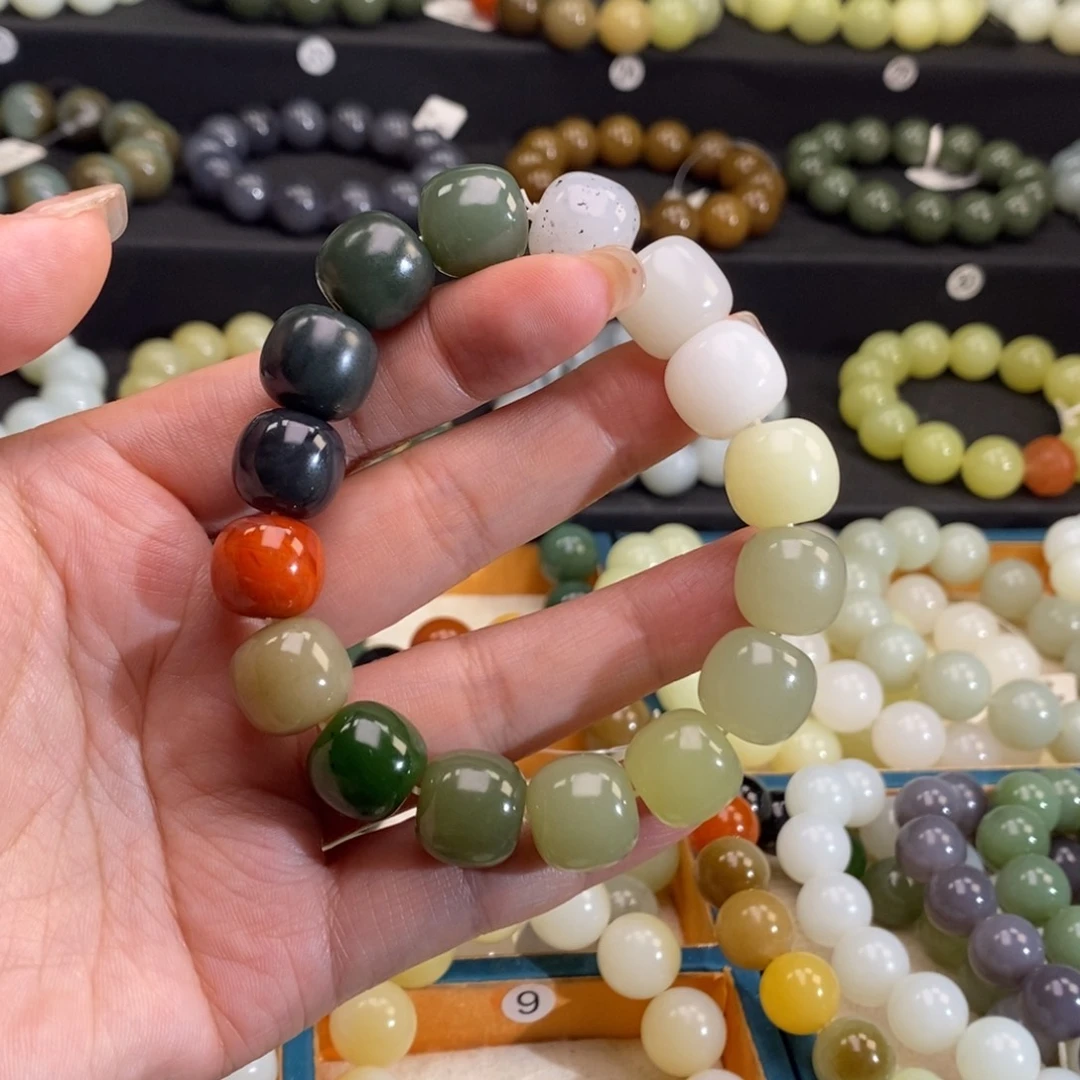 和田玉手链 14MM未镶嵌多宝老型