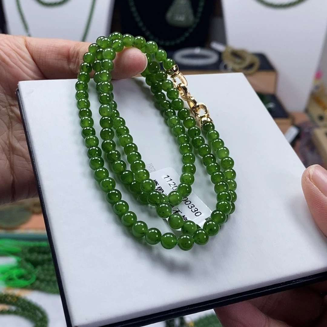 和田玉（碧玉）颈饰未镶嵌5mm辣绿