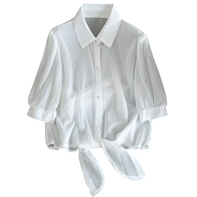 【品牌奥莱】丝柏舍2025春装翻领系带开衫纯色外搭衬衫S21X5323CS