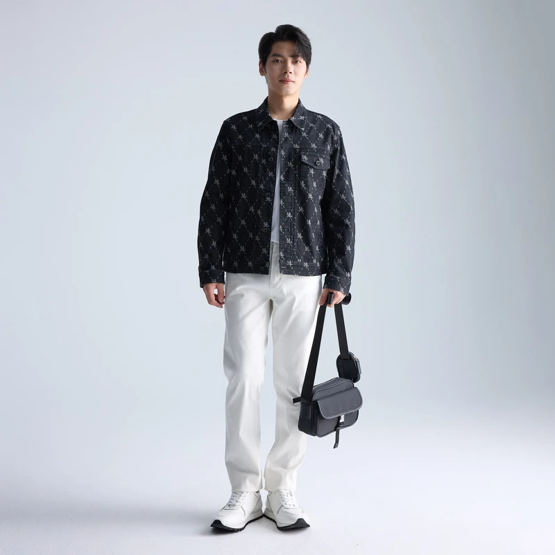 利郎【轻奢老花满印】25春新款牛仔夹克高档抗皱翻领百搭潮流外套男