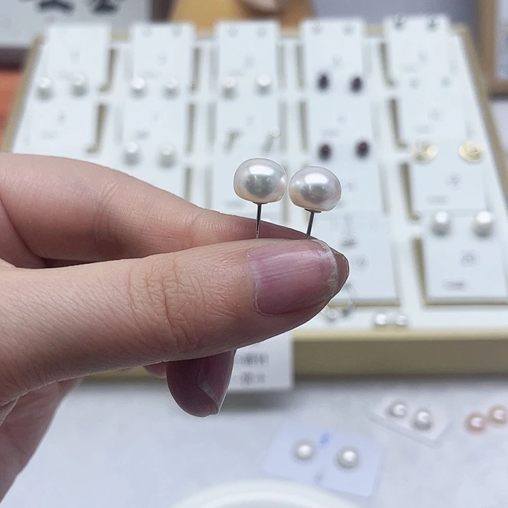 淡水珍珠耳饰银S925镶嵌幽**墨