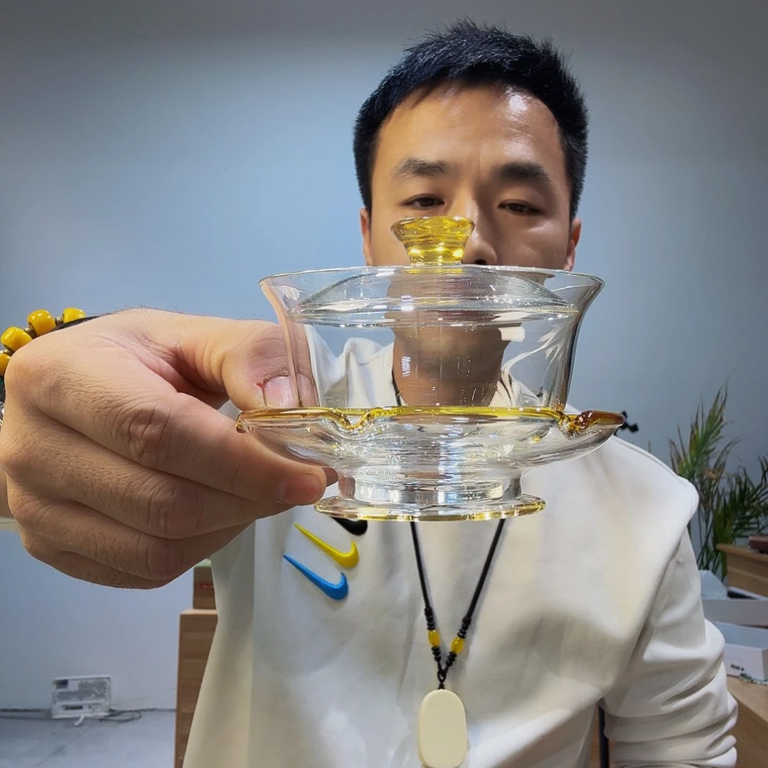 果***仁浅黄色盖碗特价包邮