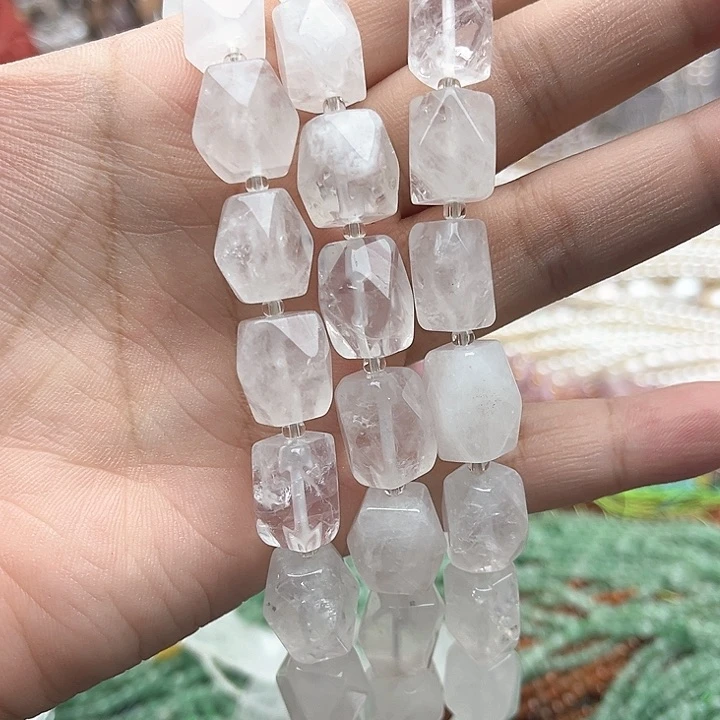 未镶嵌玛瑙/玉髓珠宝半成品一条10/14mm左右白阿塞切面