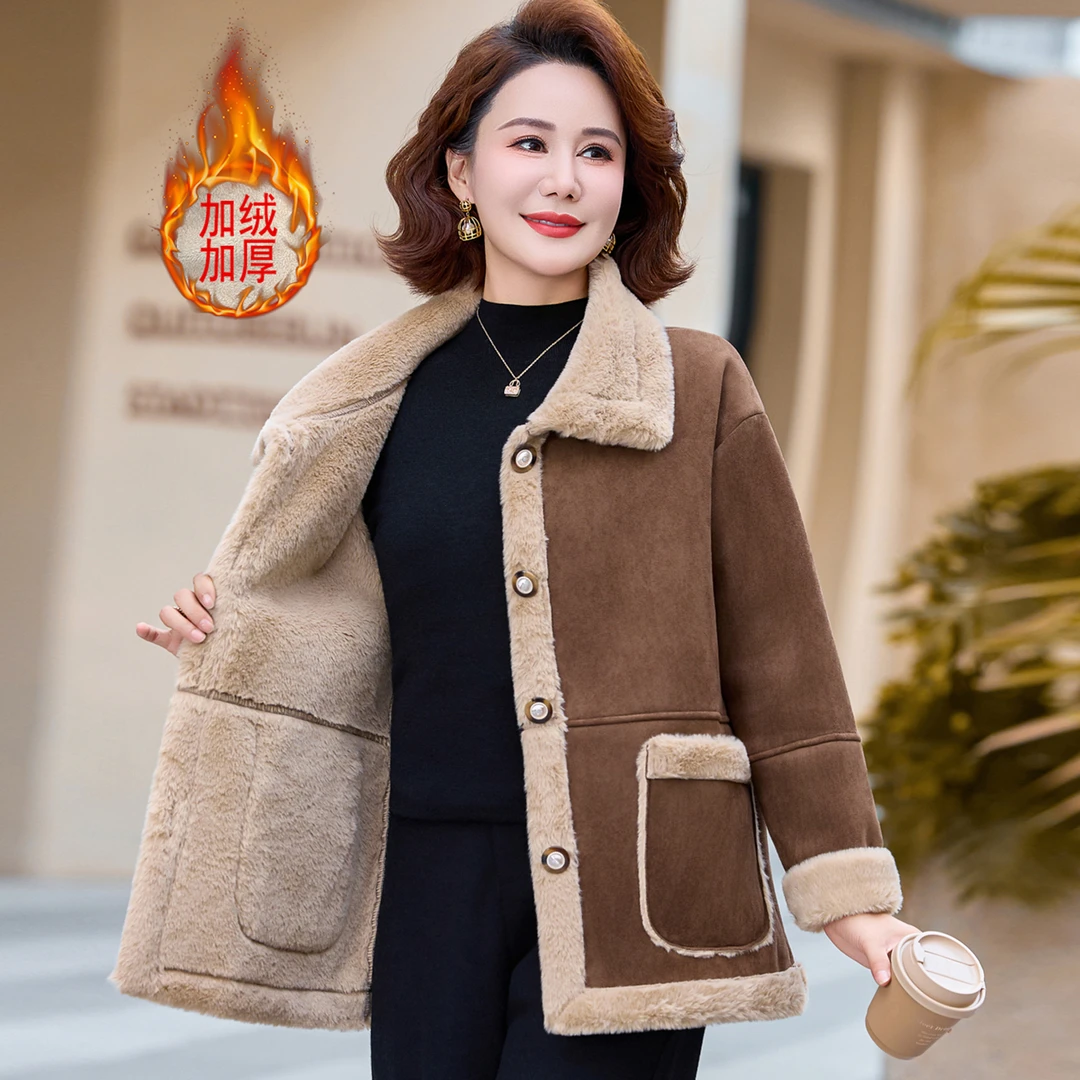 洋气妈妈冬装加绒加厚棉衣服外套时尚中老年女装大码保暖棉袄大衣