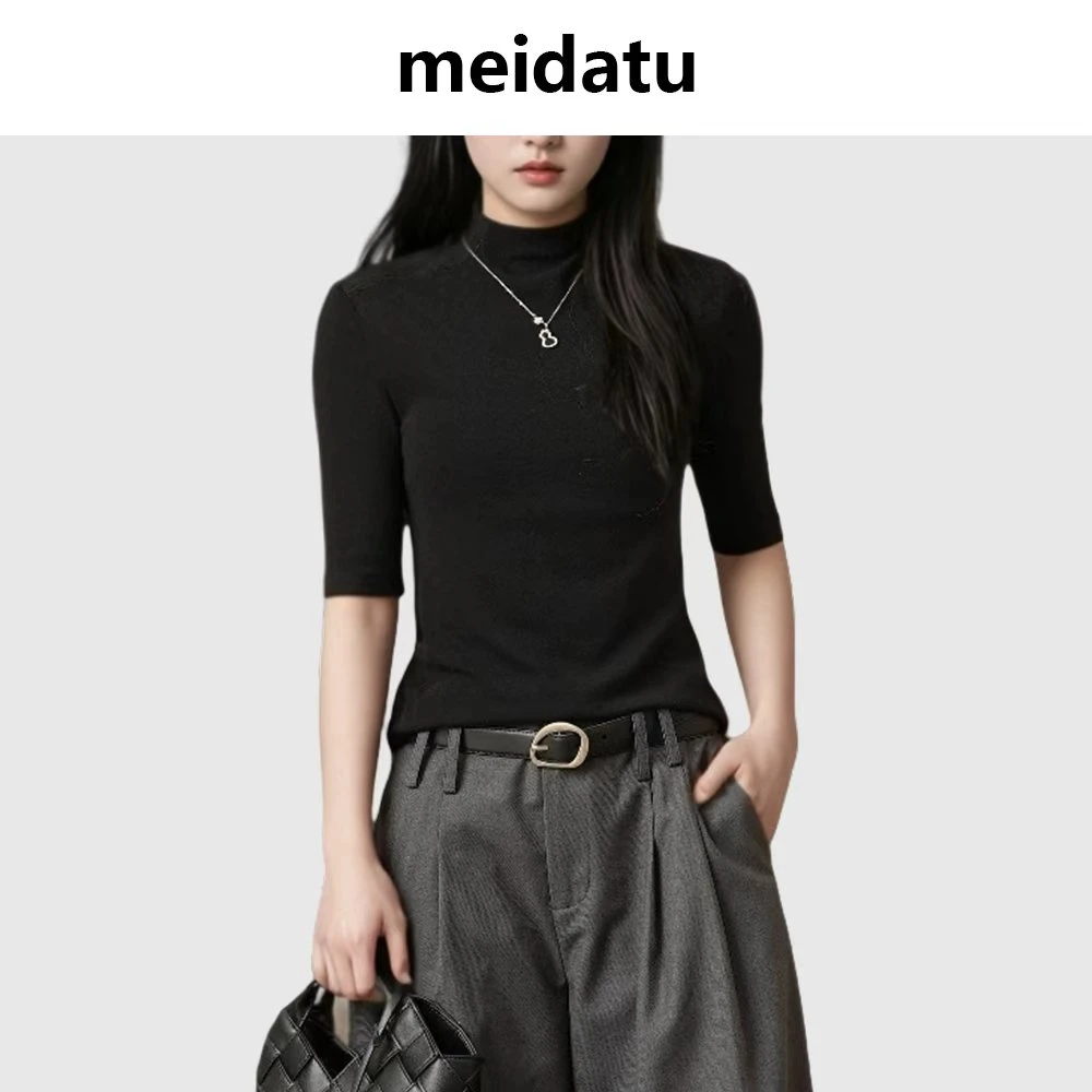 美哒兔（奶油甜趣）气质半高领中袖修身上衣（小个子版）CK2134-27H