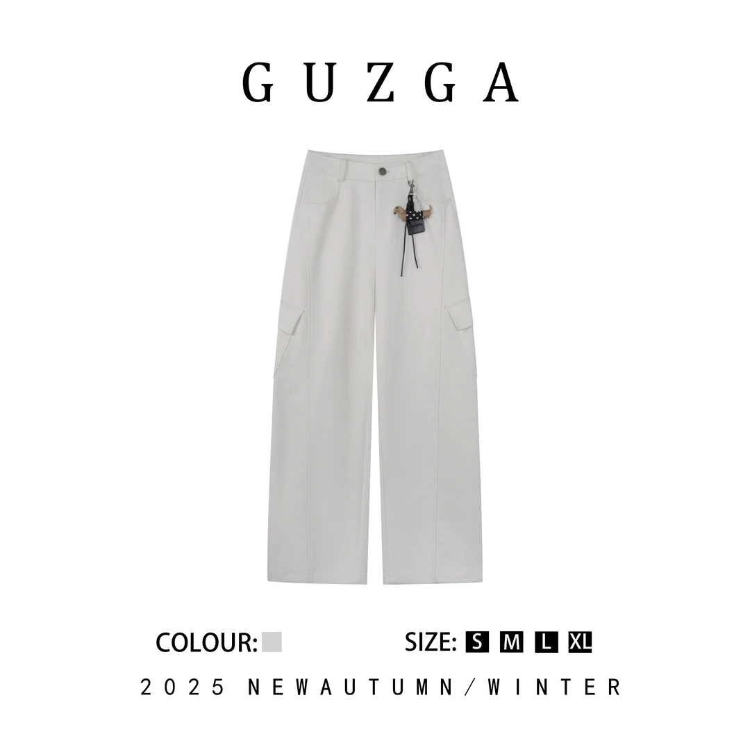 GUZGA【雾忆芸霜】2025早秋新款高腰白色牛仔阔腿裤女秋款显瘦