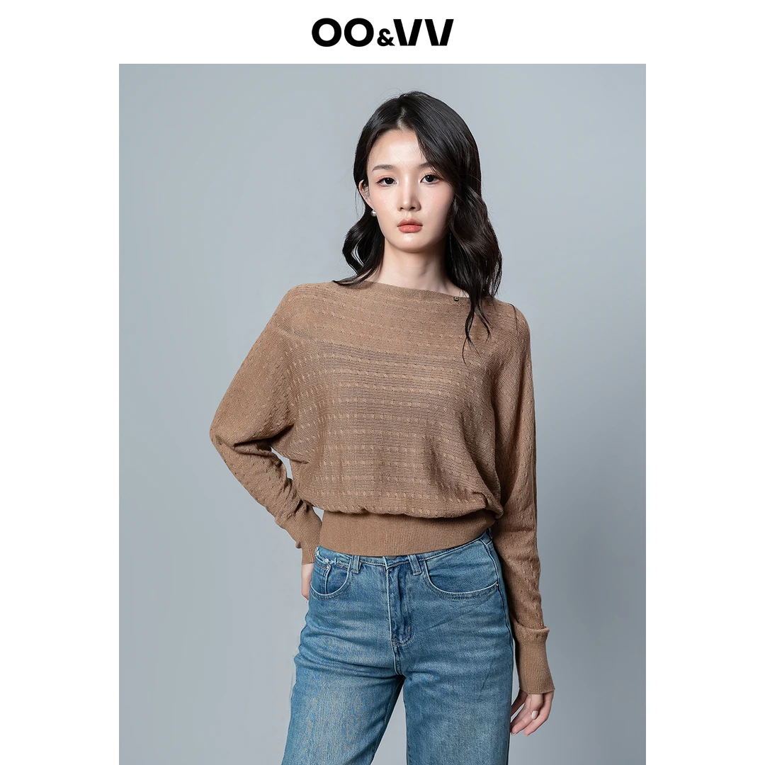 OO&VV透视针织羊毛衫新款时尚百搭圆领套头蝙蝠袖针织衫休闲上衣
