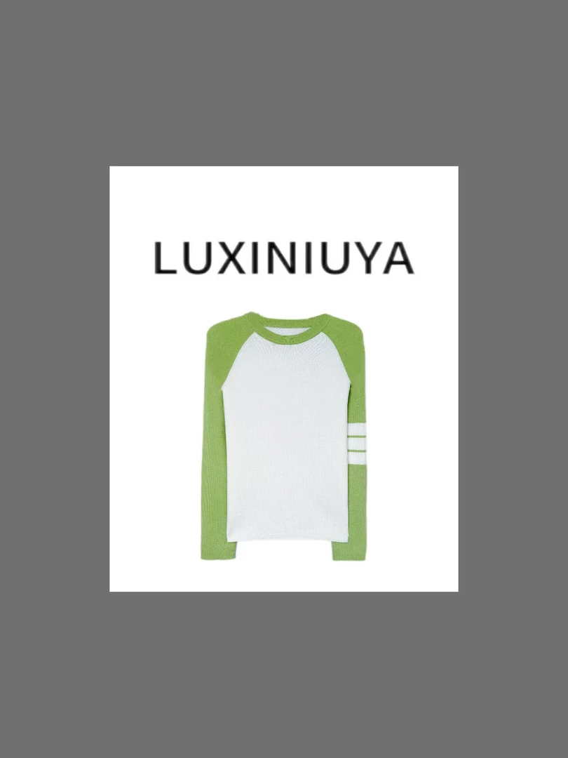 【LUXINIUYA】无限袖 ‘100羊毛’撞色条杠薄款显瘦插肩袖上衣#QDS313