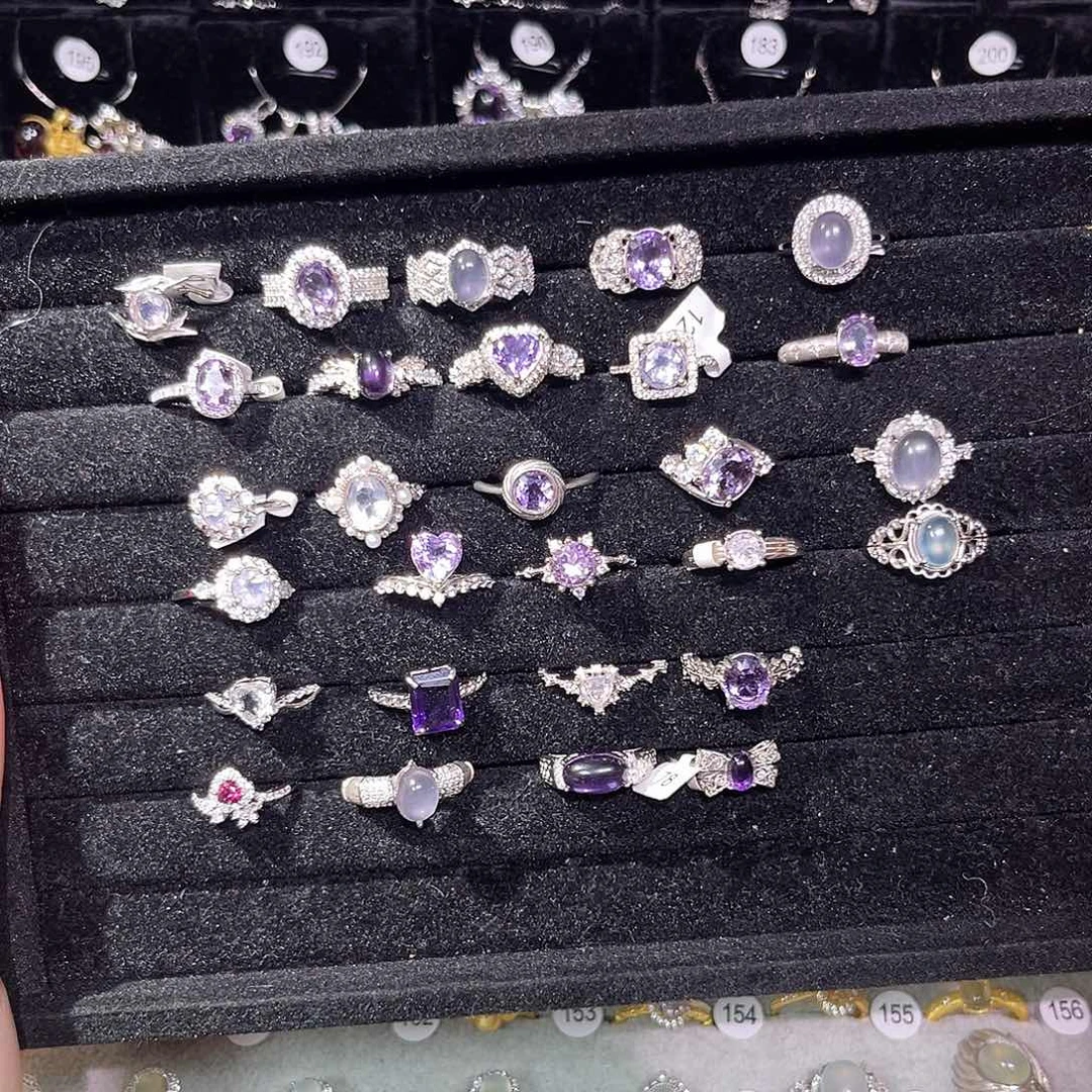 水晶戒指银S925镀金镶嵌