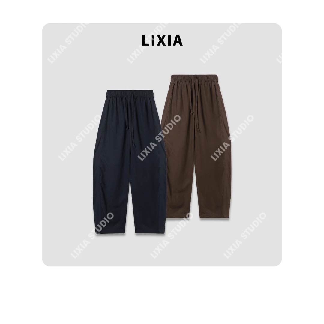 LIXIA【摩卡物语】休闲夏季舒适透气休闲感天丝亚麻弯刀裤-D7703