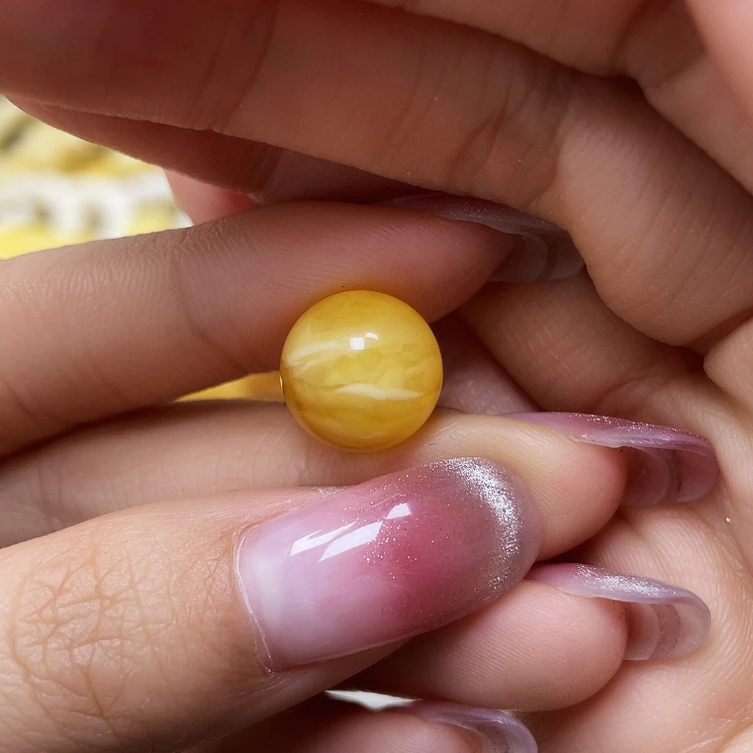 蜜蜡裸石未镶嵌圆珠11.8mm小花粉