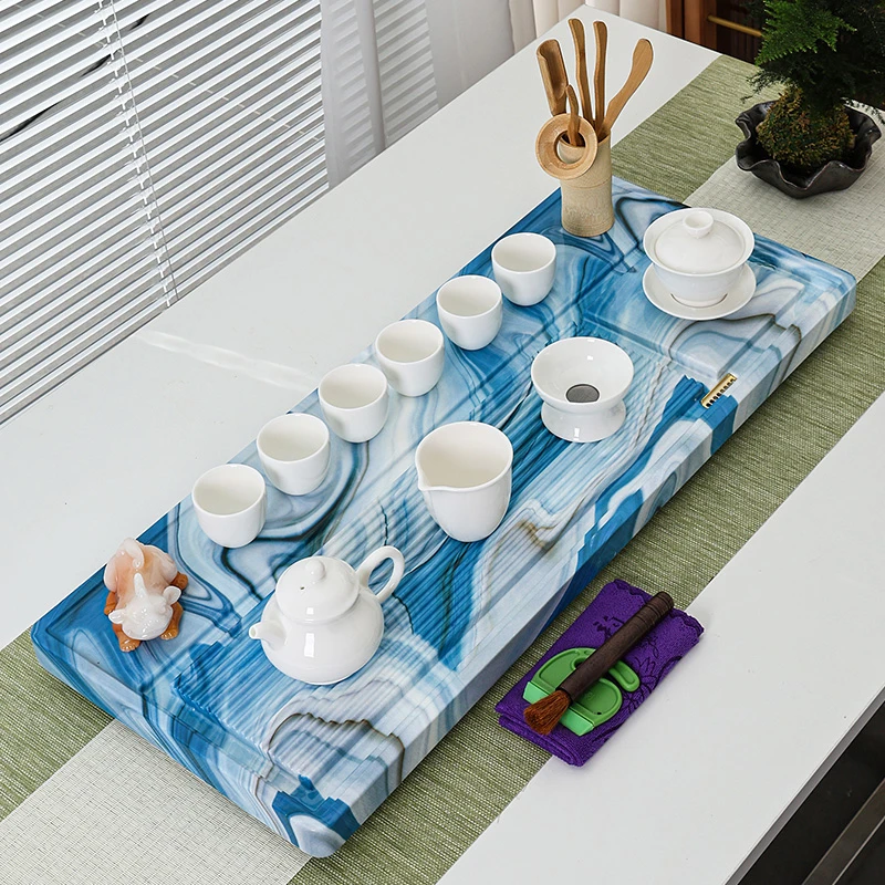 封釉奢石茶盘高档简约新中式轻奢一体排水茶盘家用办公客厅泡茶台