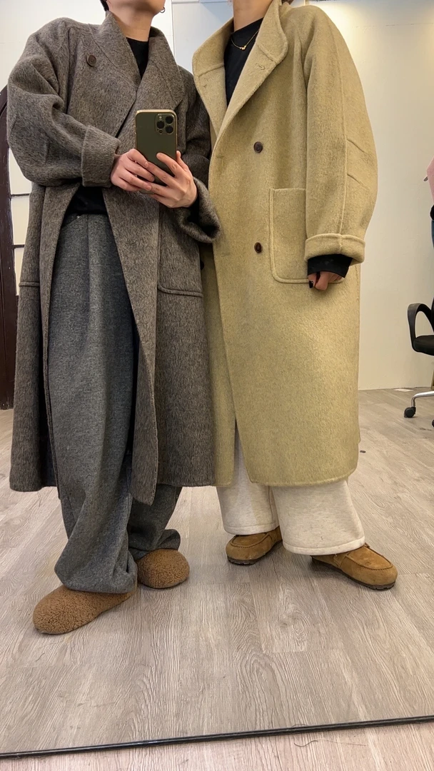 小7定制2026新款立领长款春款双面手工羊毛大衣女宽松显瘦外套