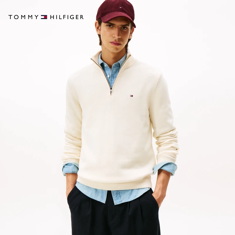 【半拉链立领】Tommy25新款秋冬男装纯棉平纹休闲通勤针织衫05603