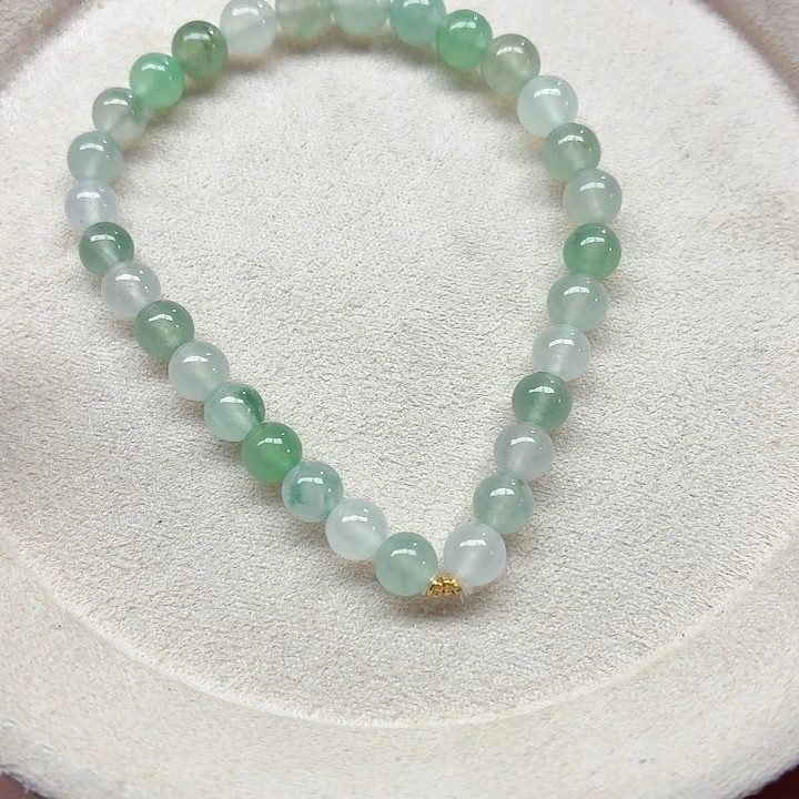 翡翠18K金镶嵌手链天然缅甸翡翠A货卡6.5-5.6