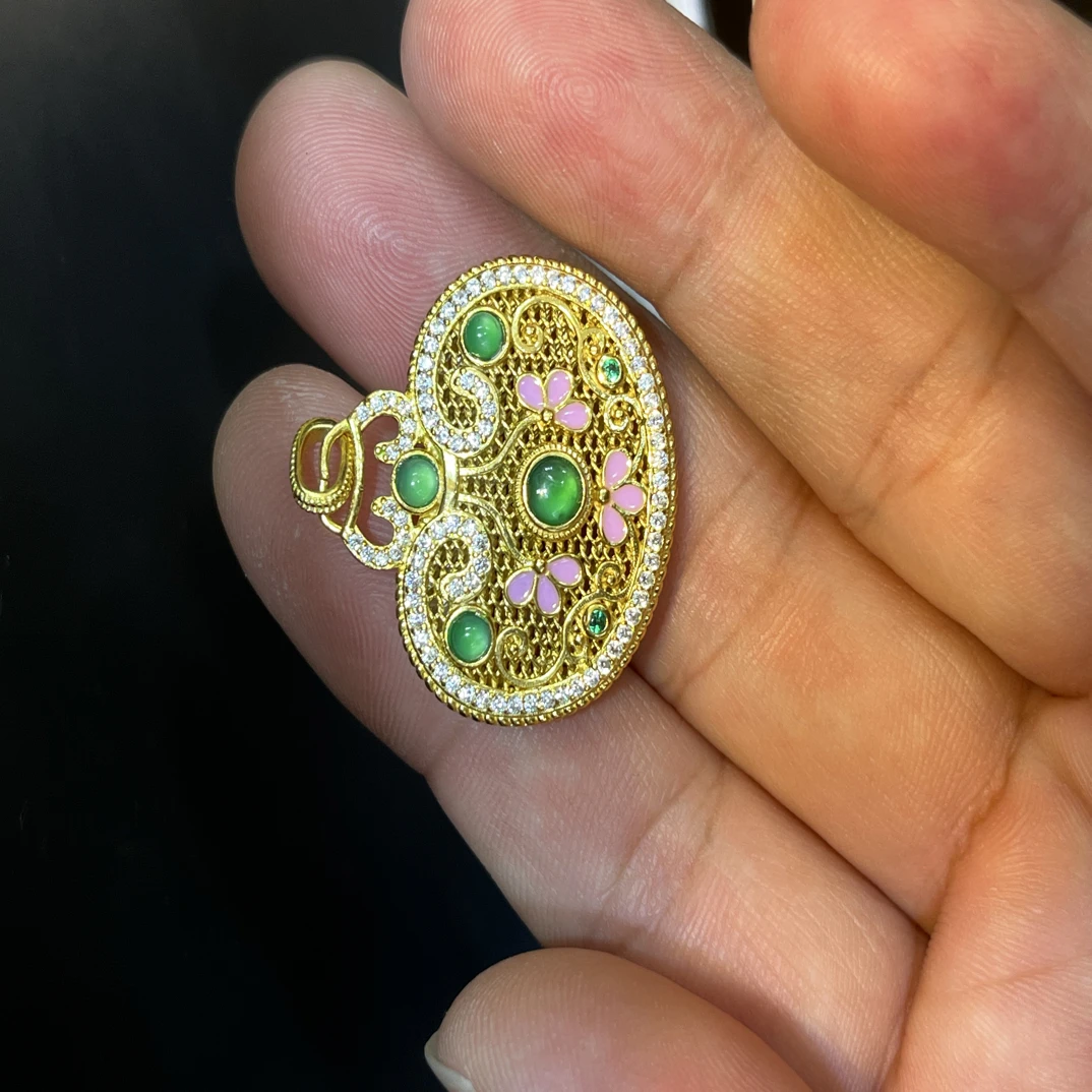 吊坠925银 爆款S925银镶嵌天然A货高冰满绿蛋面如意锁宫廷风吊坠