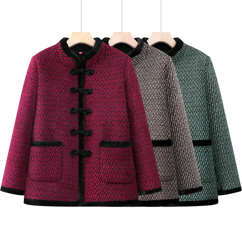 老年人春秋女加绒外套奶奶保暖唐装中老年气质妈妈装