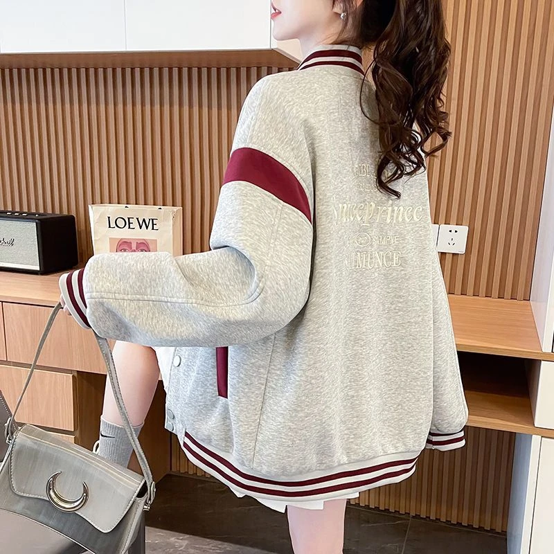 哥弟阿玛施正品字母刺绣美式棒球服外套女春秋款学生学院风拼色复