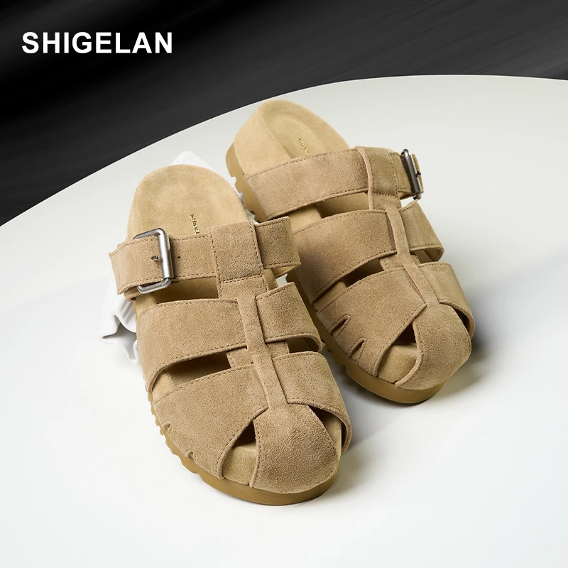 诗歌兰女鞋2025夏季爆款真皮高级包头拖时尚百搭增高拖鞋1090-01