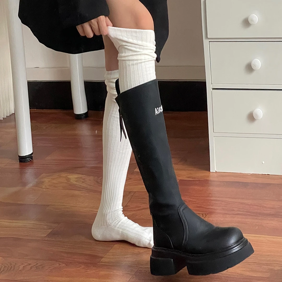 长靴过膝袜子女春秋jk白色堆堆袜小腿袜配靴子长筒袜女秋冬