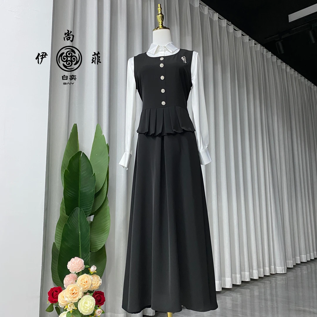 8803伊尚菲自制新款学院风减龄显瘦两件套高个子回族年轻连衣裙女