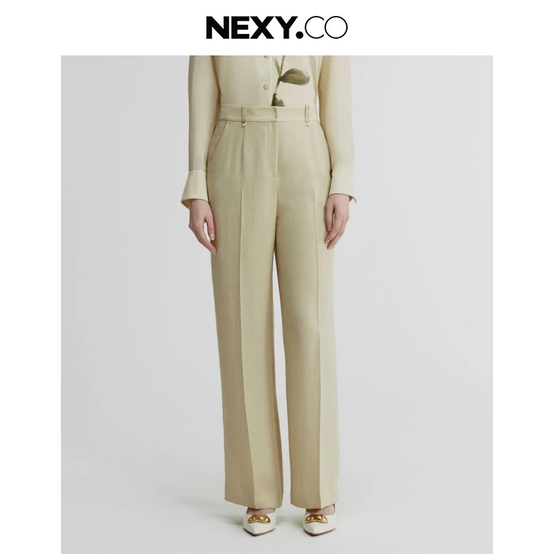 NEXY.CO/奈蔻长裤|奢级三醋|百搭|气质|秀场穿搭|杏色|XV02656E2