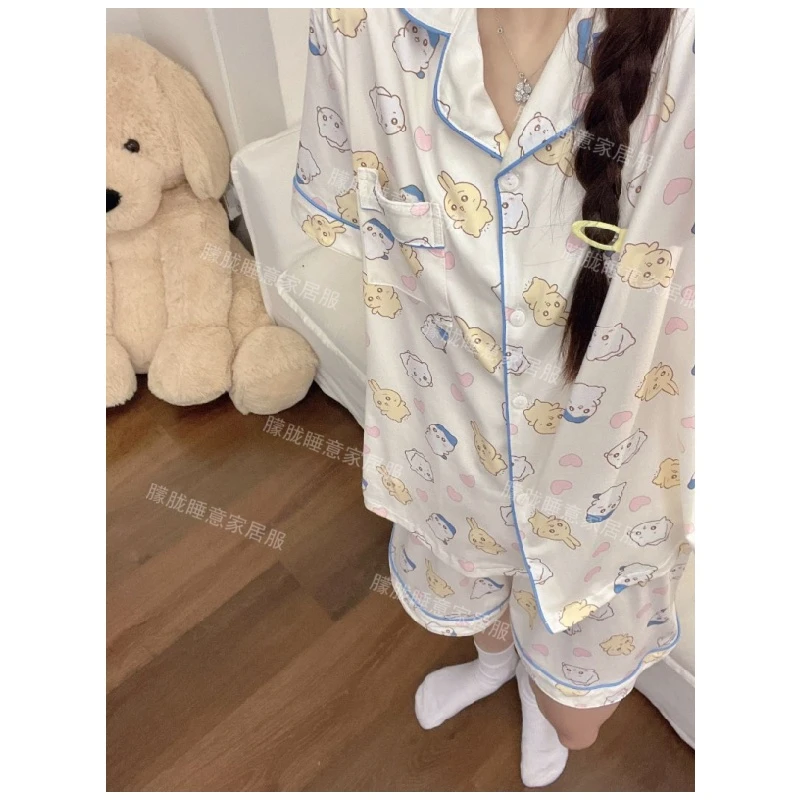 日系卡通可爱吉伊卡哇乌萨奇chiikawa睡衣短袖短裤夏季家居服套装