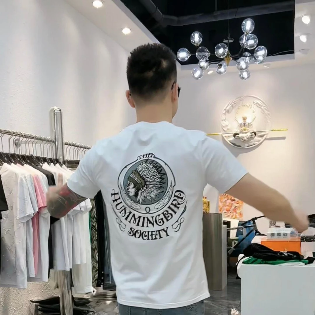 欧洲站印花半袖个性青年修身圆领体恤男网红纯棉打底短袖T恤潮男