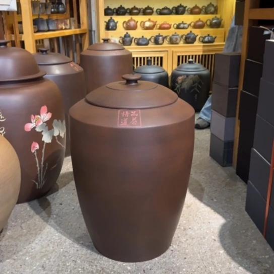 缸建水紫陶手工拉胚大水缸.古铜色
