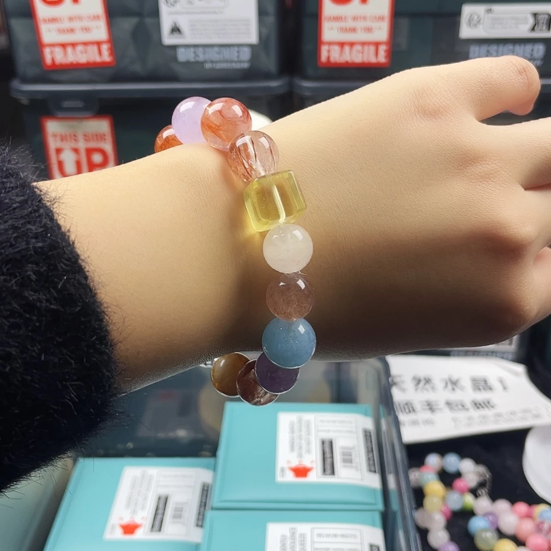 手链银S925镶嵌烟晶