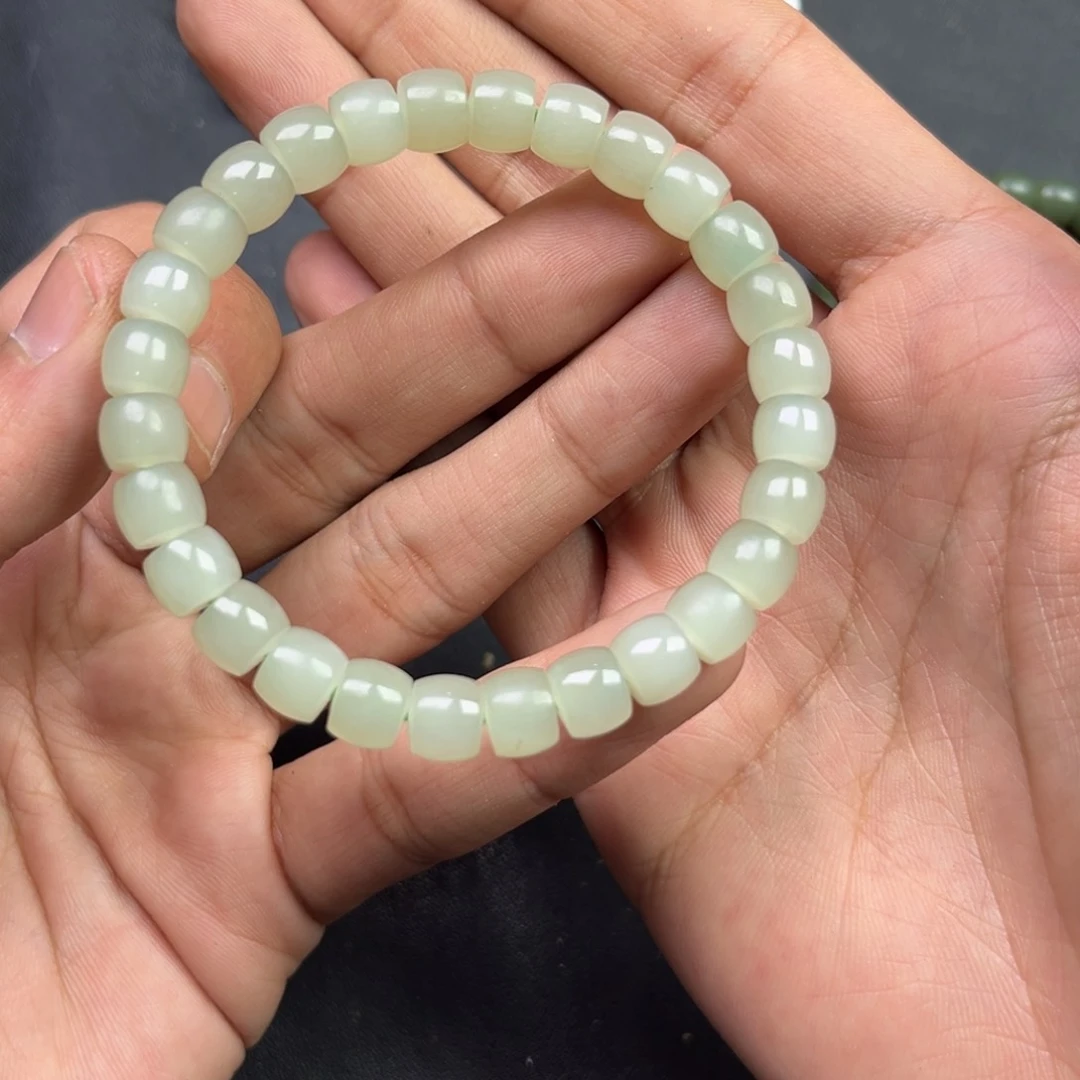 和田玉手链未镶嵌多样性晴水绿直切珠卡8货头
