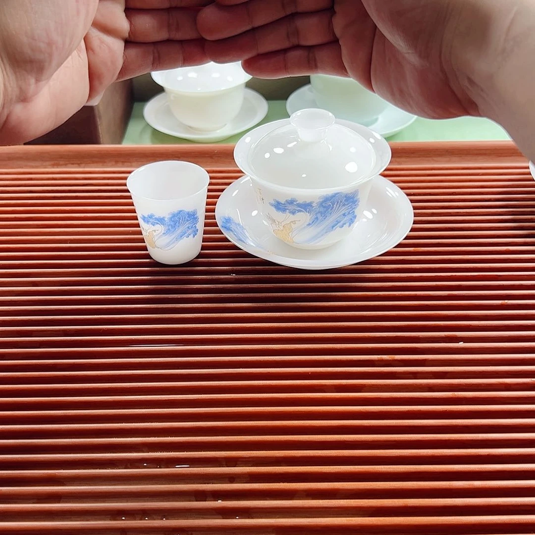 140ml翡萃冰种白菜盖碗➕2个白菜直筒闻香杯