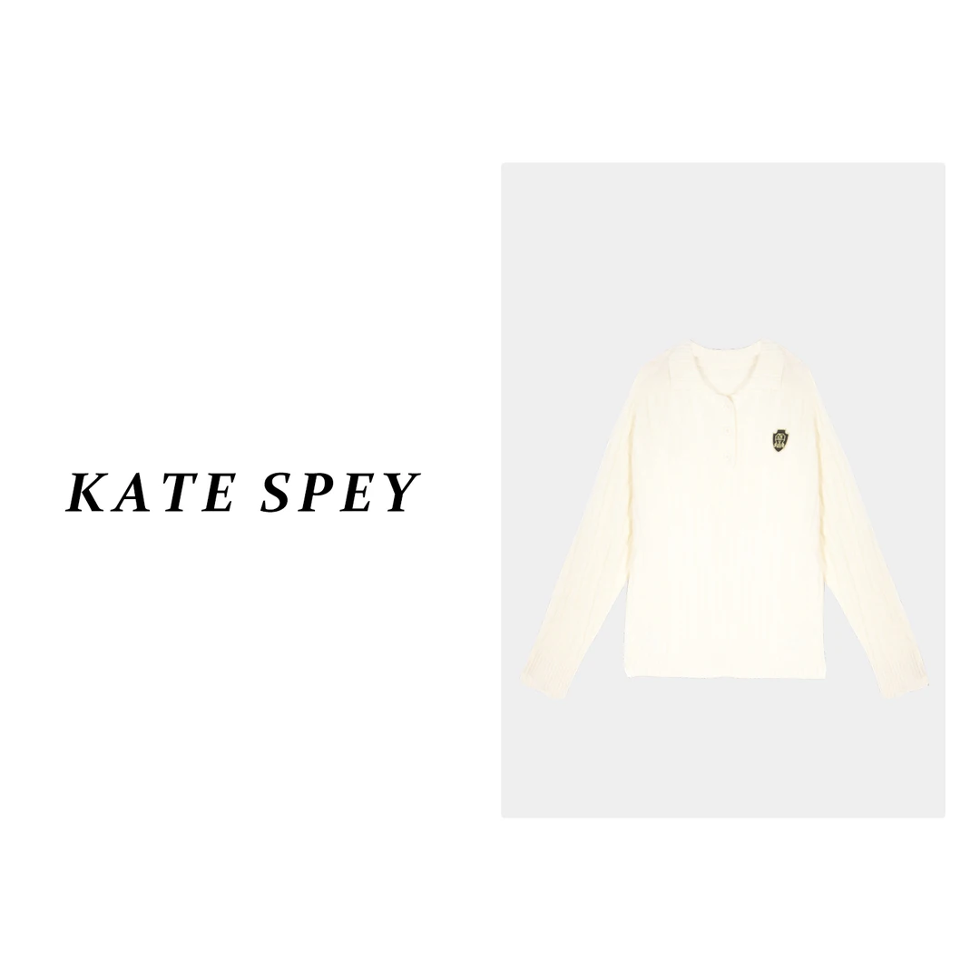 凯特丝蓓453#女装24秋冬新款麻花翻领徽章polo领针织衫