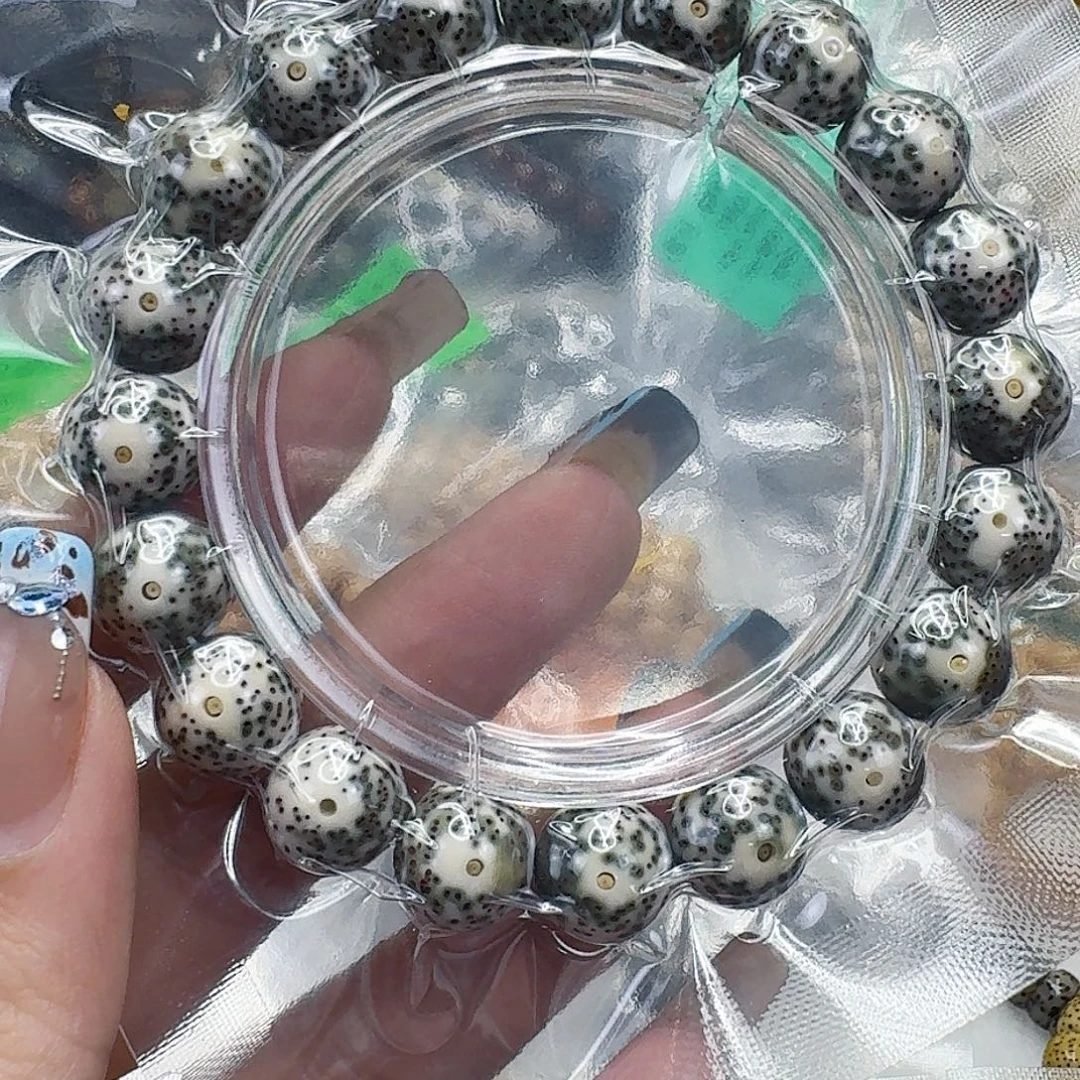 龙脊菩提手串69殿堂卡姿兰绿包白星月菩提12圆单圈