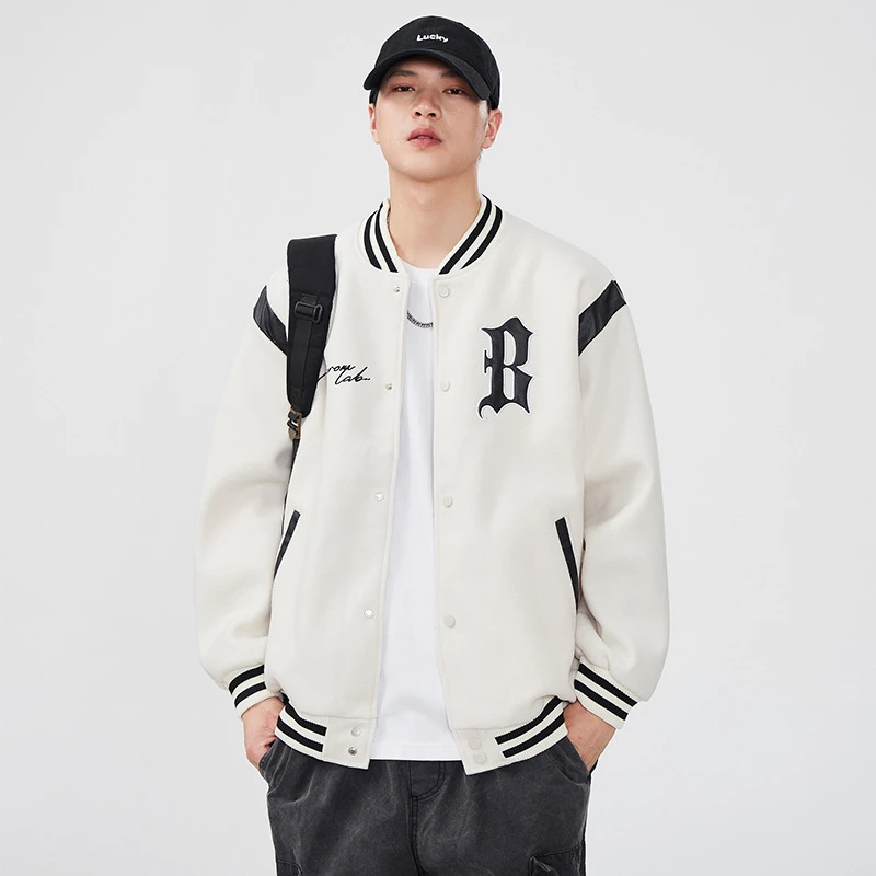 SMVP春秋季拼接立领刺绣棒球服男新款宽松潮流夹克外套男女情侣款