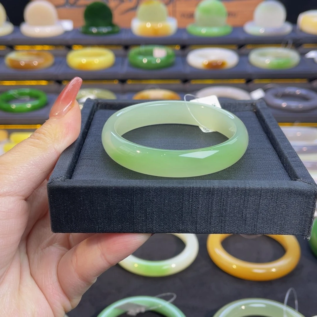 未镶嵌手镯和田玉高冰翠青手镯5253