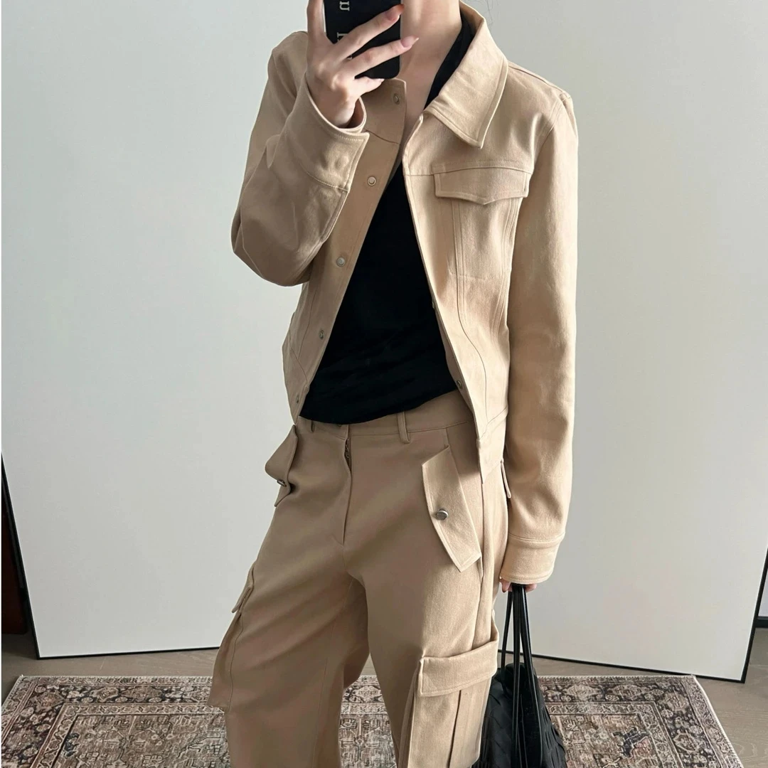 老钱风复古夹克套装女早秋2025新款设计感工装外套阔腿长裤两件套