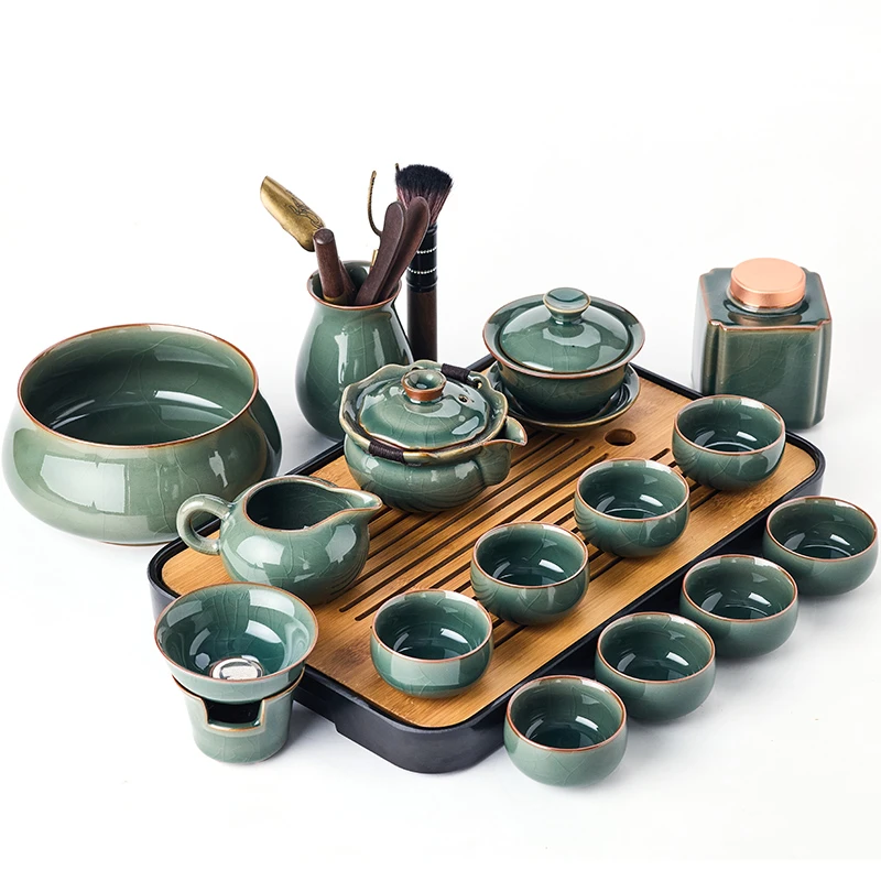 鑫艺缘哥窑茶具套装家用高档办公会客茶壶中式整套陶瓷茶杯功夫泡