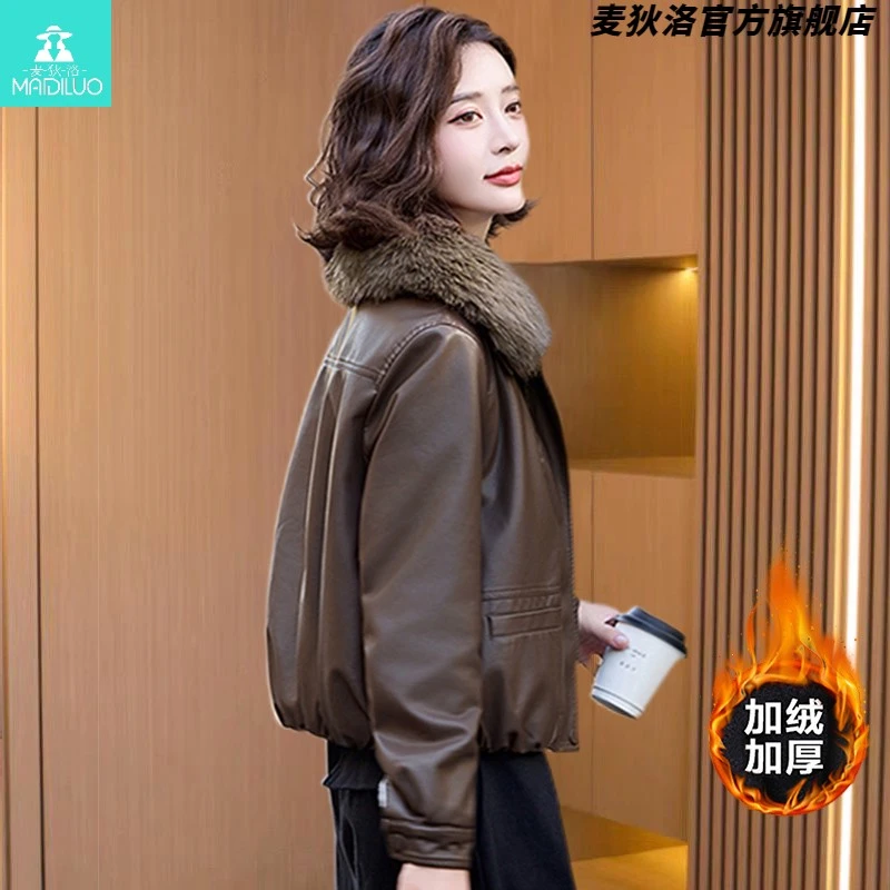 小个子短款加绒厚皮衣外套女士秋冬个性爆款洋气皮毛一体海宁品质
