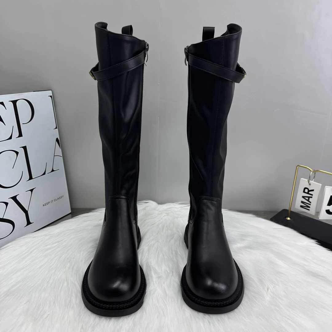 2025爆款女瘦瘦靴高筒靴骑士加绒中筒粗跟秋季秋冬款时装靴马丁靴