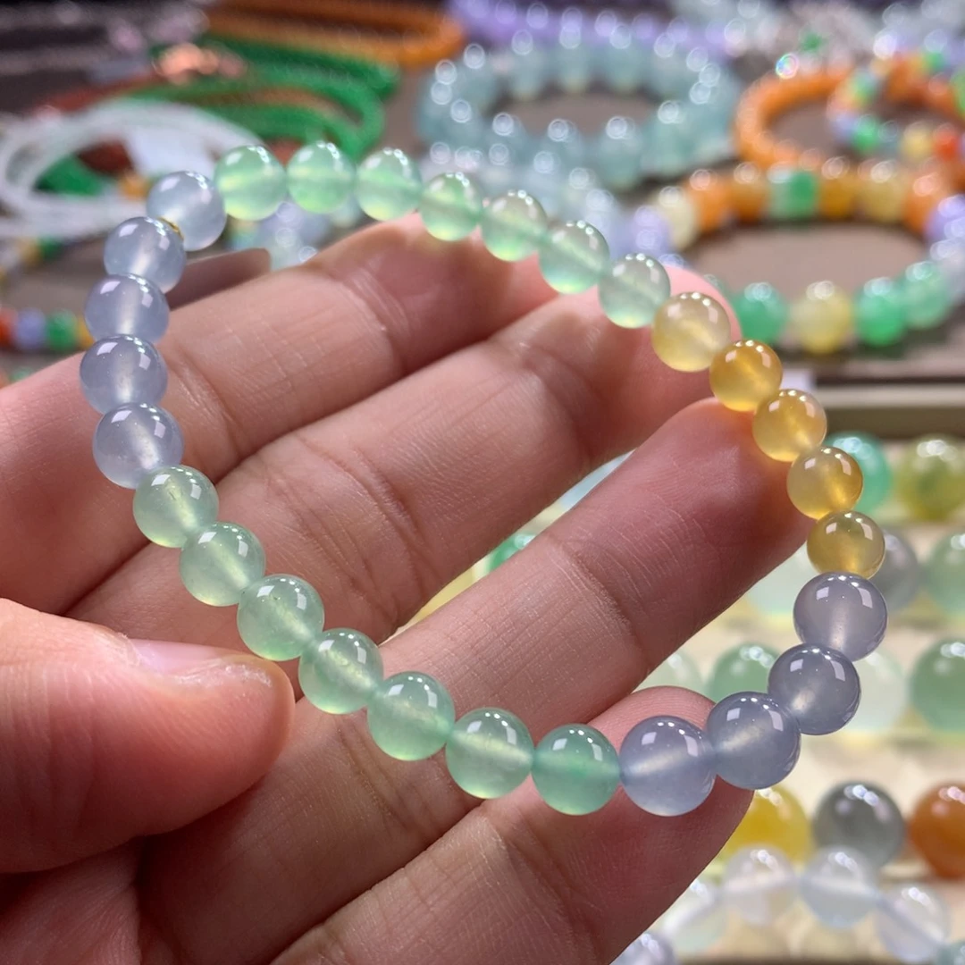 未镶嵌手链翡翠高冰梦幻渐变幻彩马卡龙卡5.9~6.9