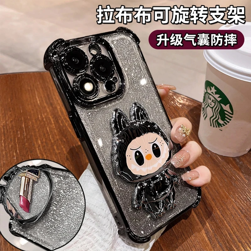 适用苹果16promax手机壳电镀防摔拉布布支架15pro四角气囊14pro13