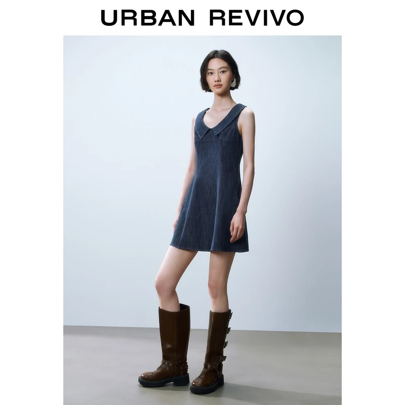 UR2025夏季新款女装学院风休闲无袖蓝色牛仔连衣裙UYY850163
