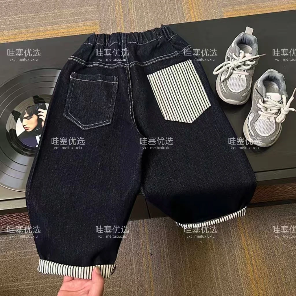 儿童长裤2025秋新款男童简约纯色牛仔裤宝宝中童休闲裤大童休闲裤