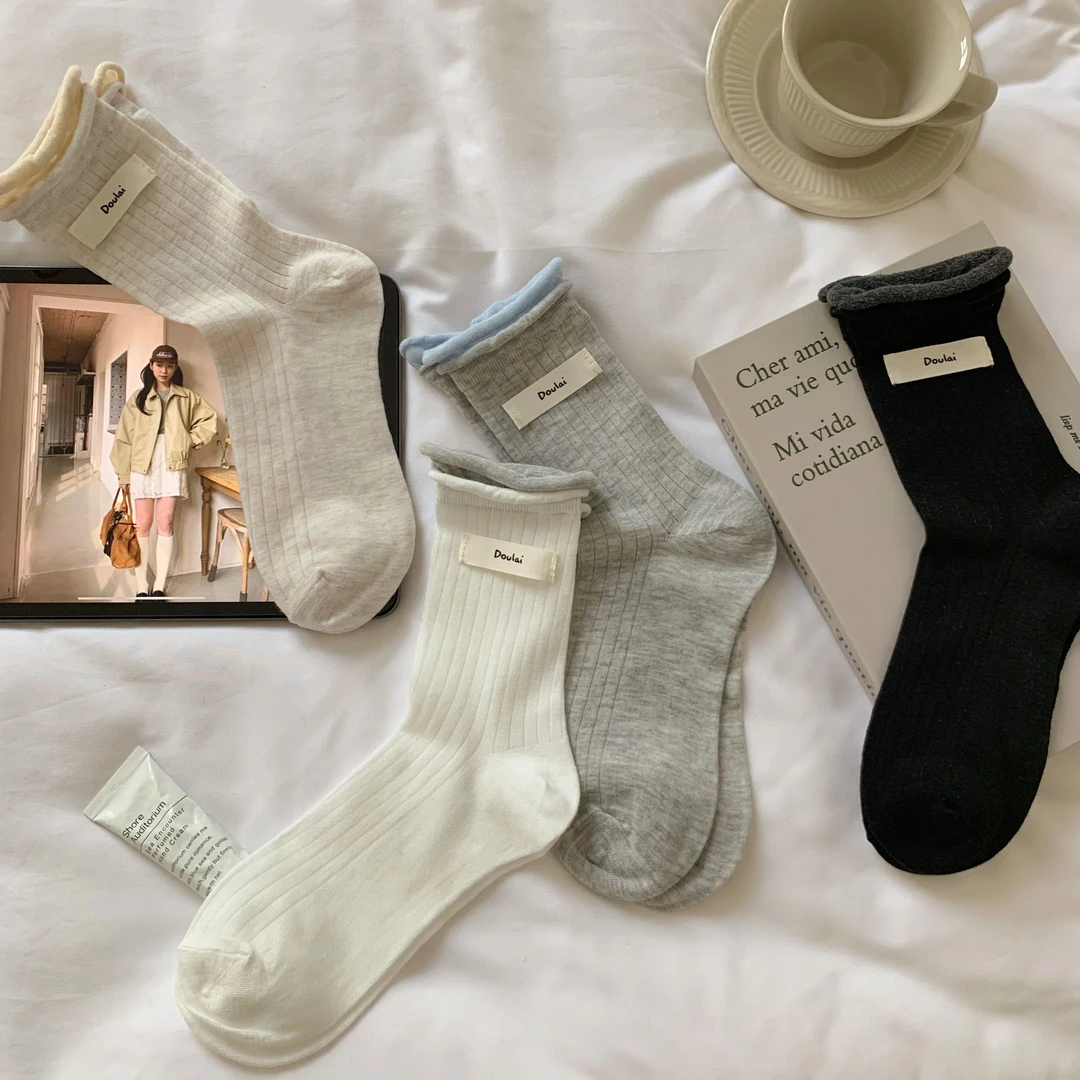 夏季薄款双螺口袜子女堆堆袜韩系ins双螺口百搭袜韩系潮袜中筒袜