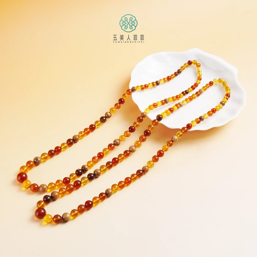 石惑珠宝^琥珀圆珠项链约6-12mm^多样性发一