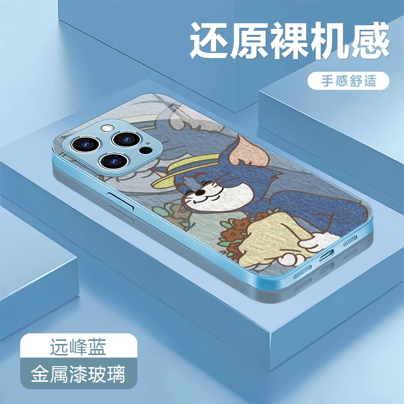 汤姆猫适用苹果16/15华为P70/vivo/oppo金属漆玻璃防摔手机壳女款