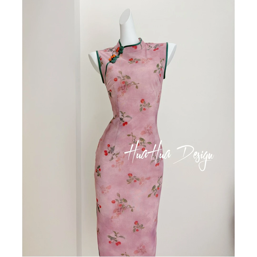 苏故里【樱桃】文艺复古夏季日常旗袍优雅立领显瘦修身双层衣长12